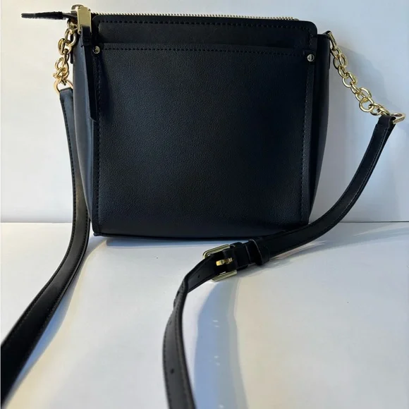 Calvin Klein Black Shoulder Bag Gold Hardware Lock Accent Adjustable Strap (A1) - Picture 3 of 10